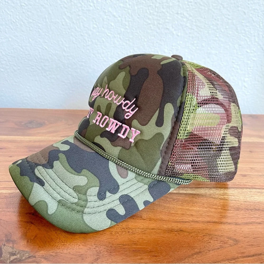 Camo Trucker Hat Embroidered Say Howdy Stay Rowdy Western Coastal Cowboy New